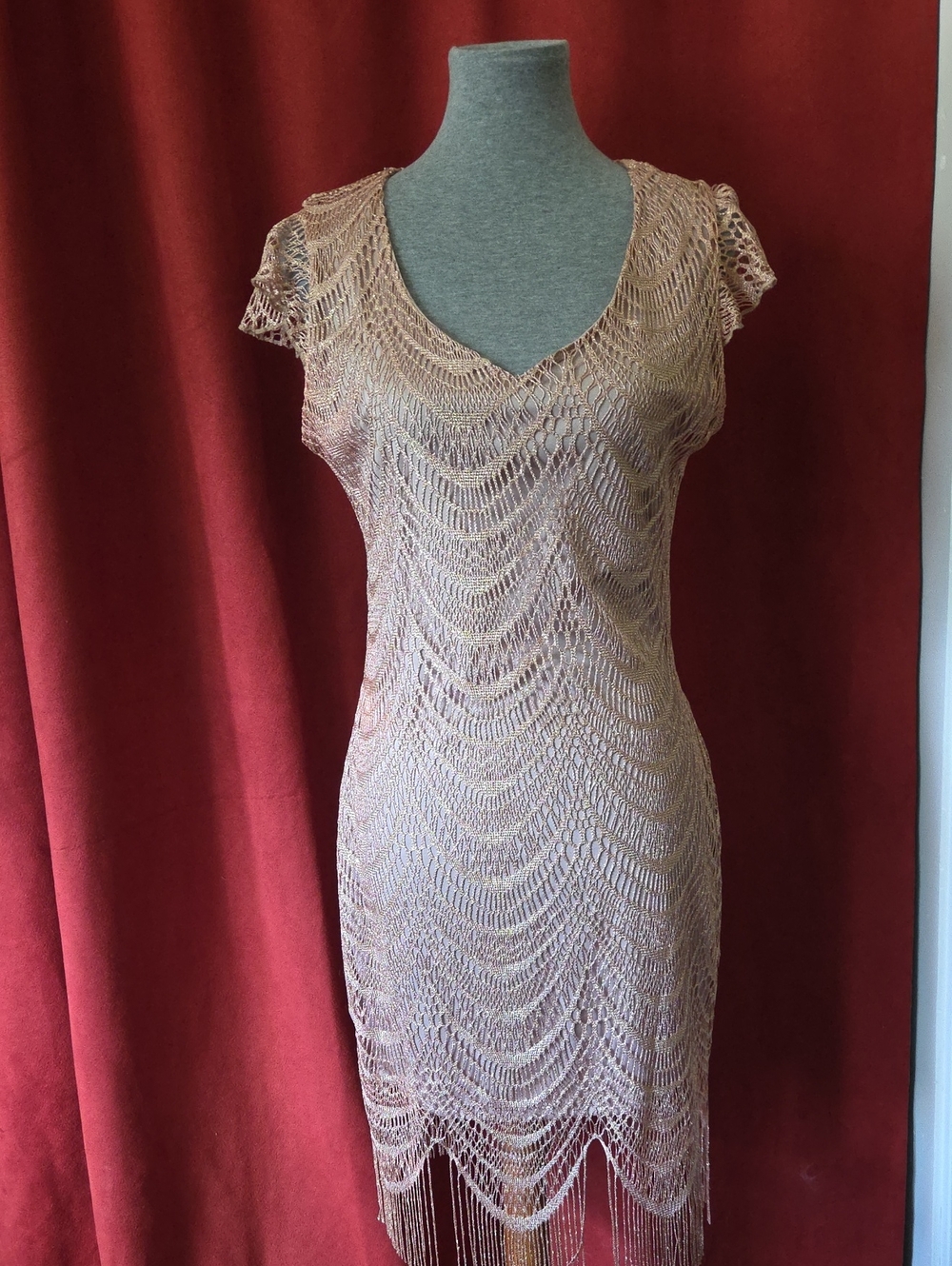 VENUS Blush Pink Beaded Fringe Cocktail Dress